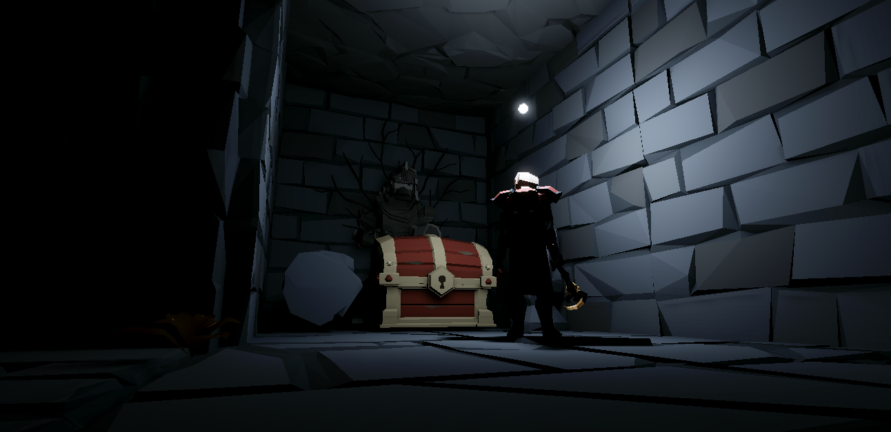 Player in dark dungeon corridor